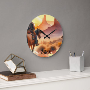 Desert Cowboy  Large Clock