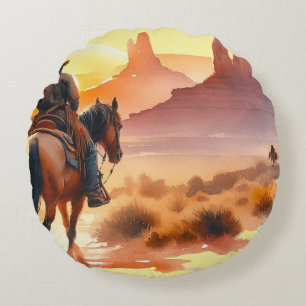 Desert Cowboy  Round Pillow