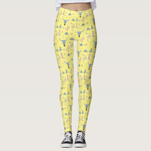 Desert Cowgirl Rustic Hand Drawn Art Leggings (Front)