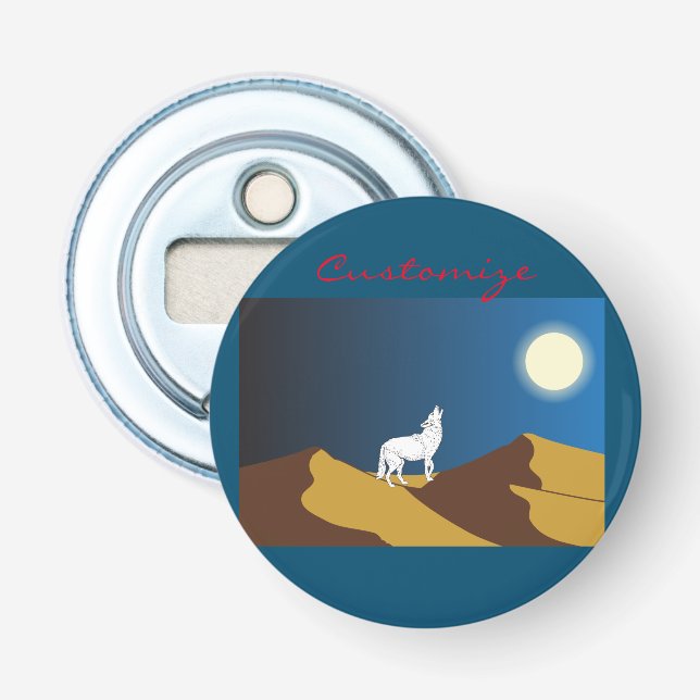 Desert Coyote Howling Full Moon Thunder_Cove Bottle Opener (Front)