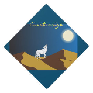 Desert Coyote Howling Full Moon Thunder_Cove Graduation Cap Topper