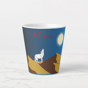 Desert Coyote Howling Full Moon Thunder_Cove Latte Mug