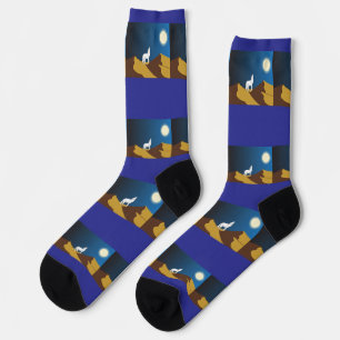 Desert Coyote Howling Full Moon Thunder_Cove Socks