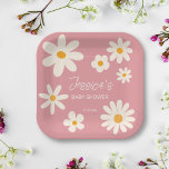 Desert daisy boho pink retro baby shower custom paper plate<br><div class="desc">Desert daisy boho pink retro baby shower custom name personalized party paper plates.</div>
