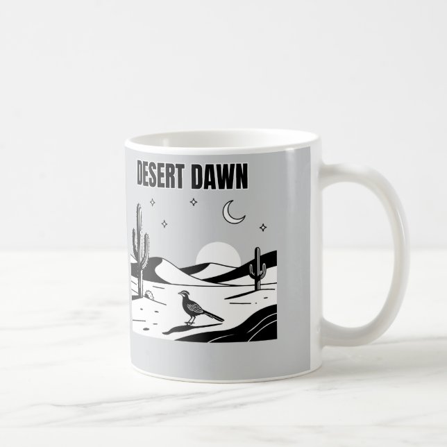 Desert Dawn Black and White Roadrunner Sketch Art Coffee Mug (Right)