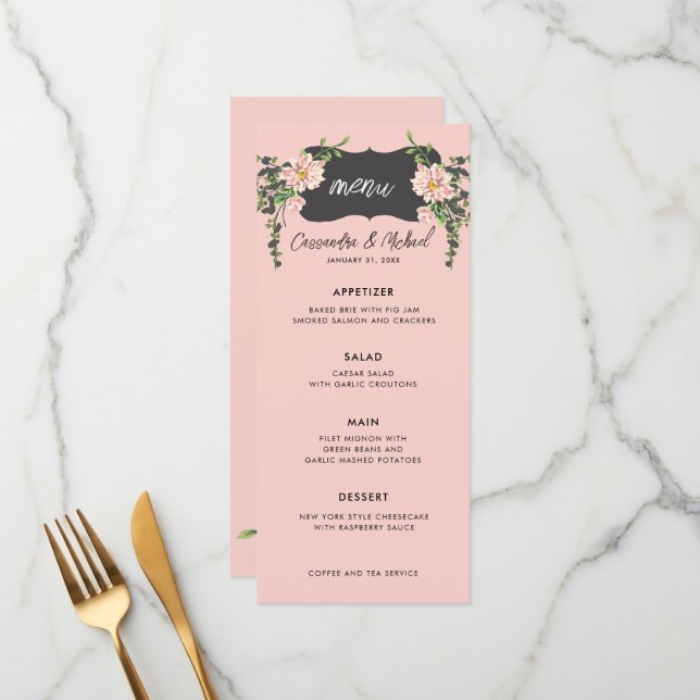 Desert Desert Bloom Menu Mariage 4 plats (Devant/Arrière en situation)