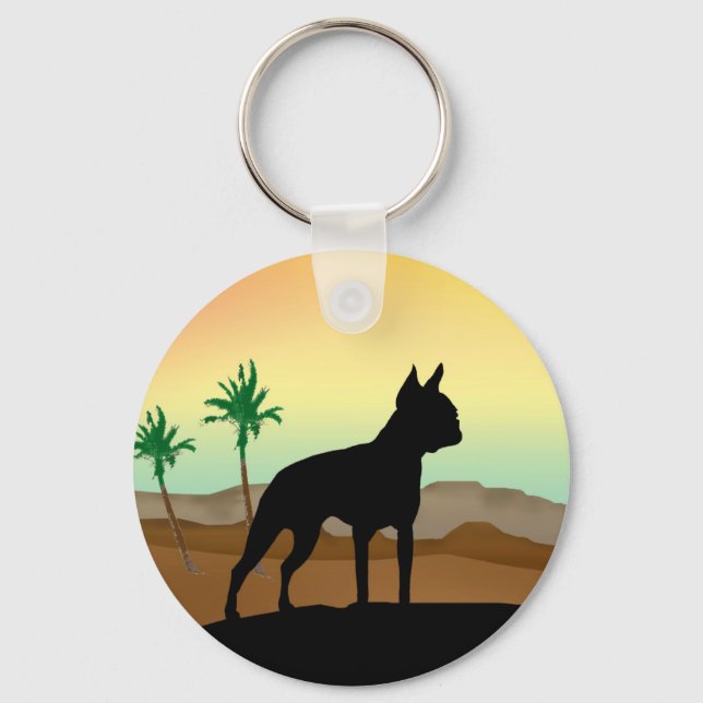 Desert Dog Boston Terrier Keychain (Front)