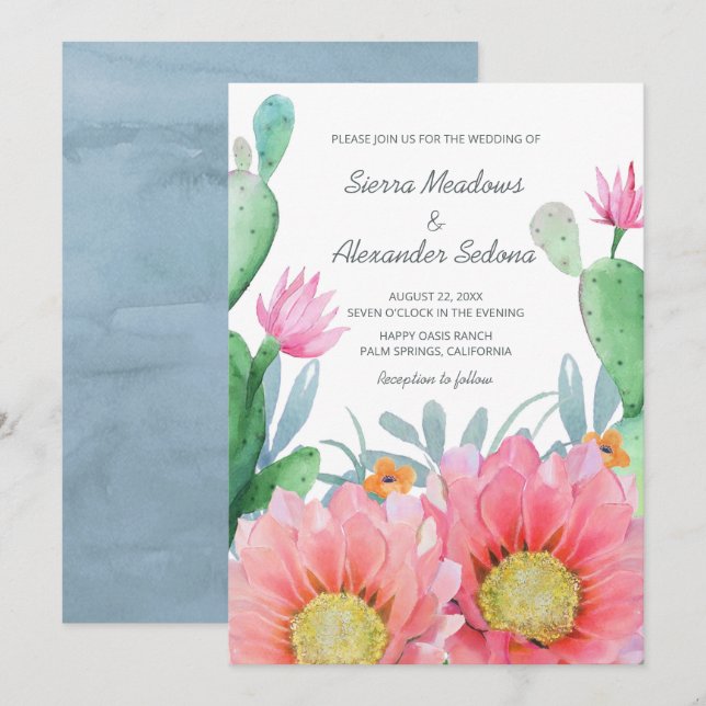 Desert Dream | Boho Watercolor Cactus Wedding Invitation (Front/Back)