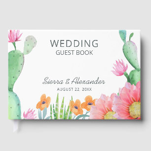 Desert Dream Boho Watercolor Floral Cactus Wedding Guest Book