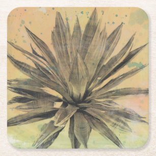 Desert Dreams Green Plant Square Paper Coaster