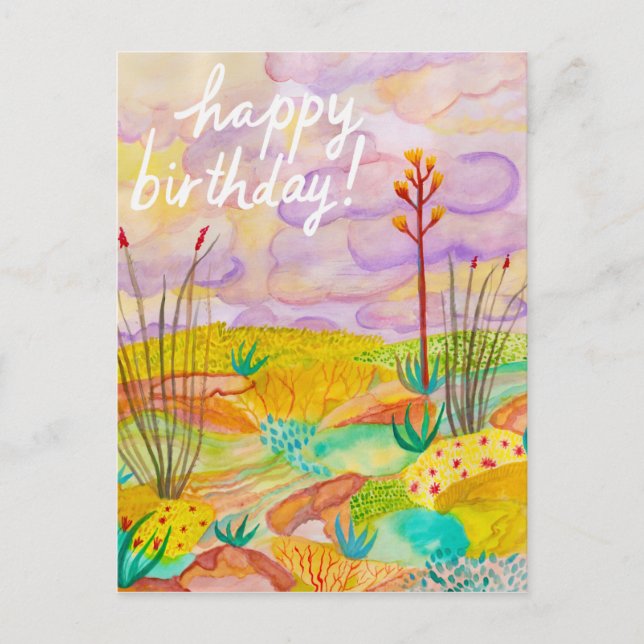Desert Dreams Watercolor New Mexico Birthday Postcard (Front)