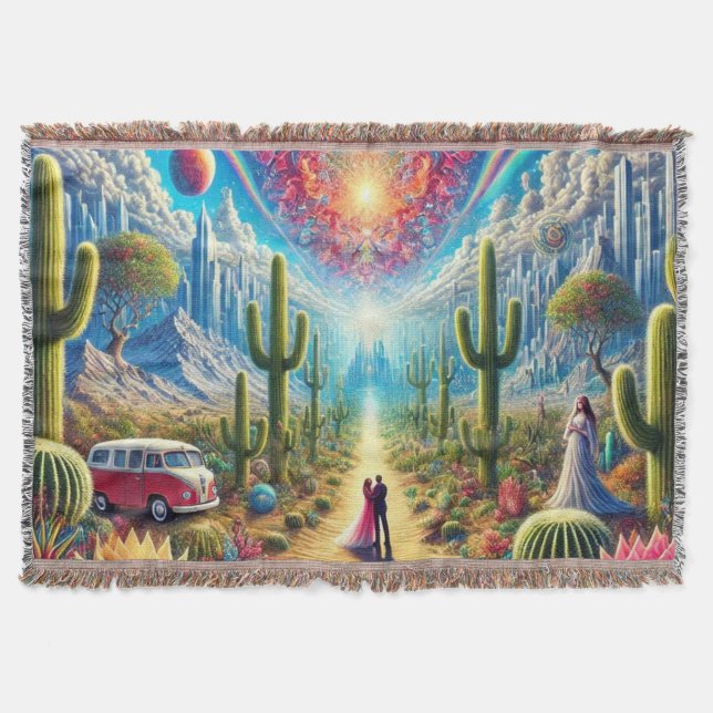 Desert Dreamscape: Oasis of Infinite Wonders Throw Blanket (Front)