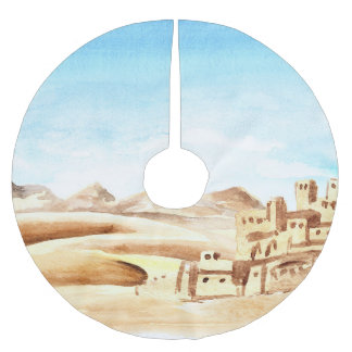 Desert Dunes African City Watercolor Brushed Polyester Tree Skirt