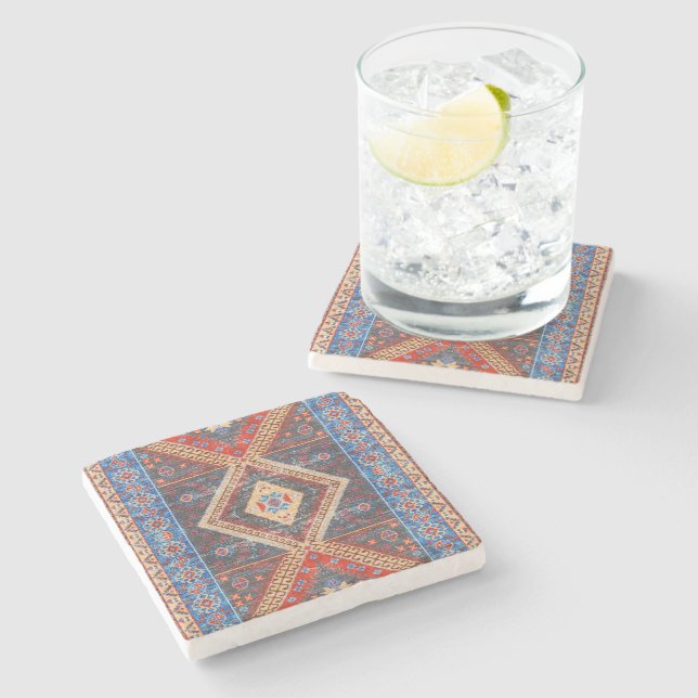 Desert Echoes: Southwestern Boho Heritage Stone Coaster (Side)