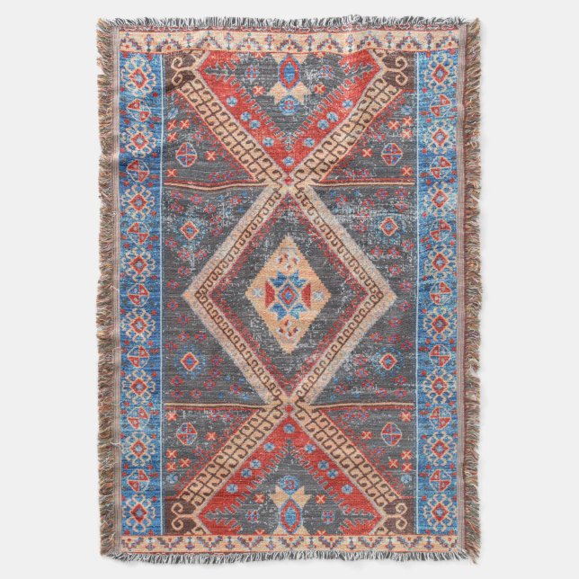 Desert Echoes: Southwestern Boho Heritage Throw Blanket (Front Vertical)