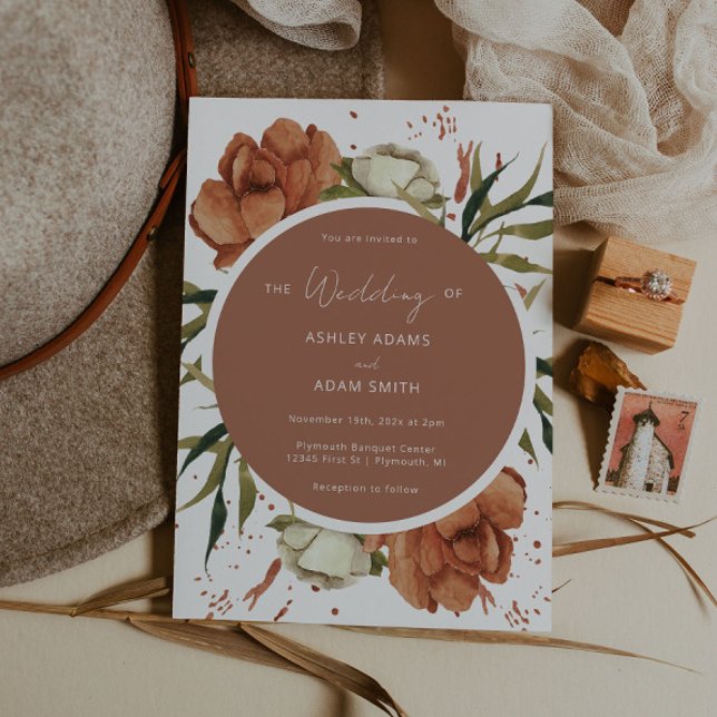 Desert Floral Bohemian Rust Wedding Invitation (Creator Uploaded)