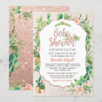 Desert Flower & Rose Gold Baby Shower Invitation