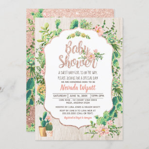 Desert Flower & Rose Gold Baby Shower Invitation