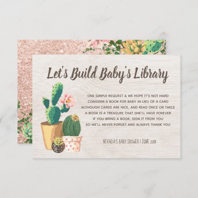Desert Flower Rustic Cactus Book for Baby Insert Invitation (Front/Back)