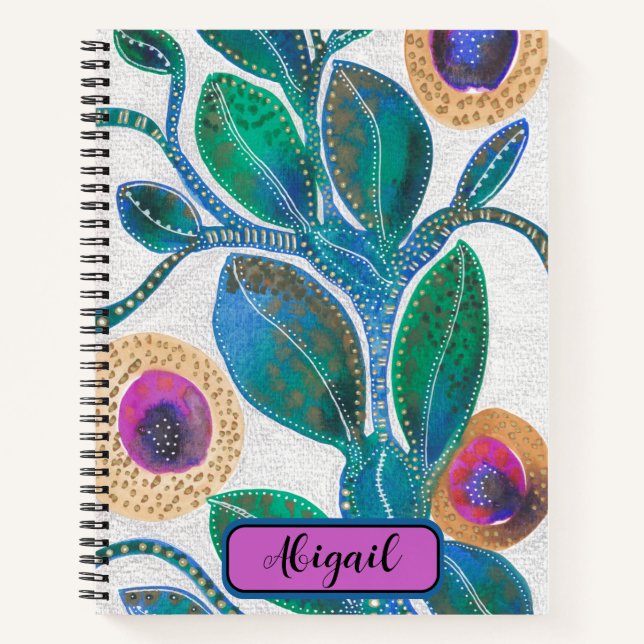 Desert flower, with your name, watercolour artwork notebook (Front)