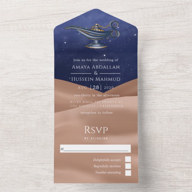 Desert Foil Arabian Birthday All In One Invitation (Inside)