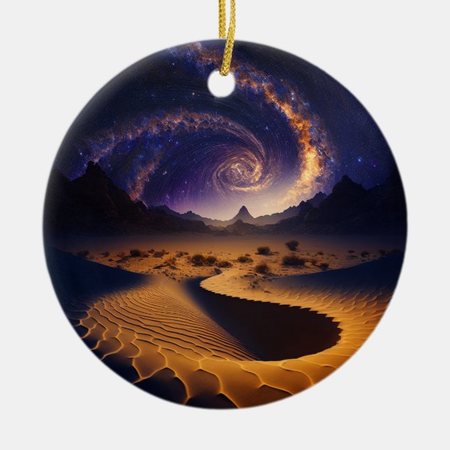 Desert Galaxy Surreal Landscape Art Ceramic Ornament (Front)