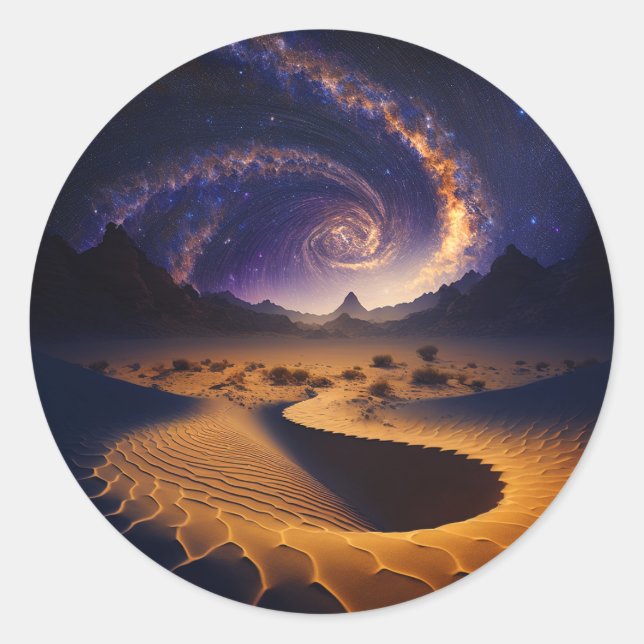 Desert Galaxy Surreal Landscape Art Classic Round Sticker (Front)