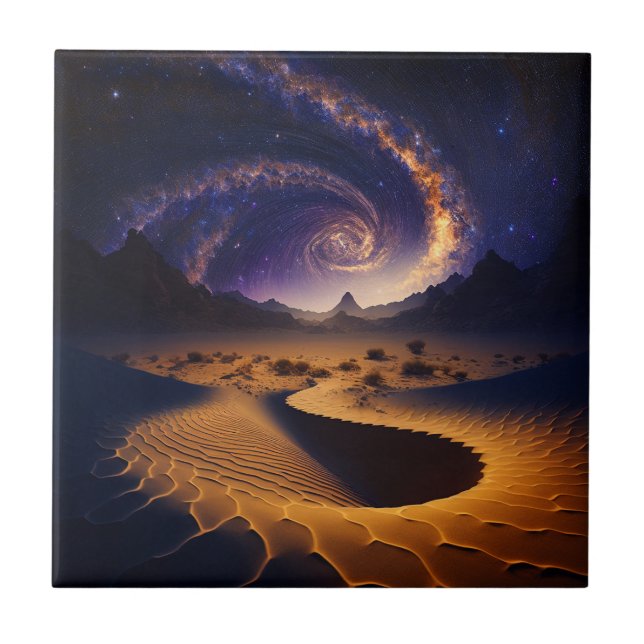 Desert Galaxy Surreal Landscape Art Tile (Front)