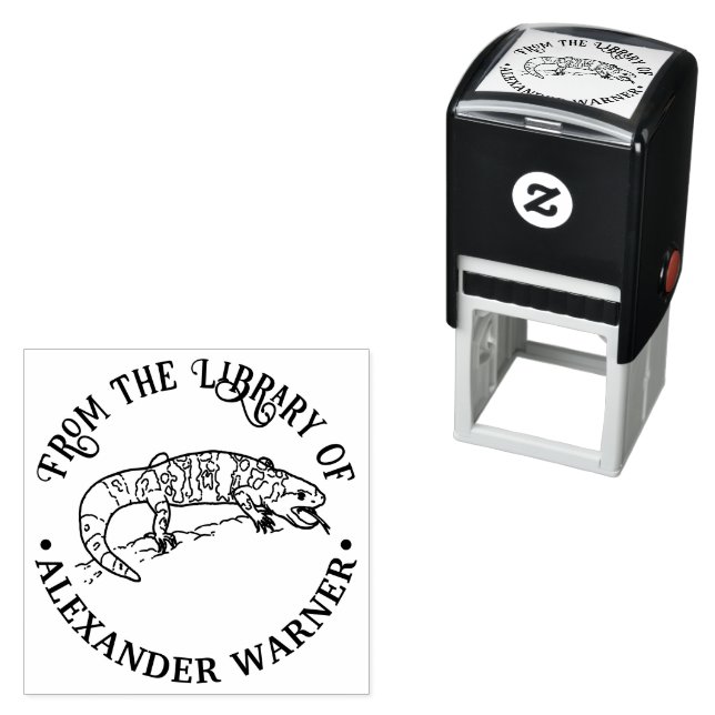 Desert Gila Monster Lizard Library Book Name  Self-inking Stamp (In Situ)