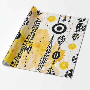 Desert Glow: Yellow Tribal Designs Wrapping Paper