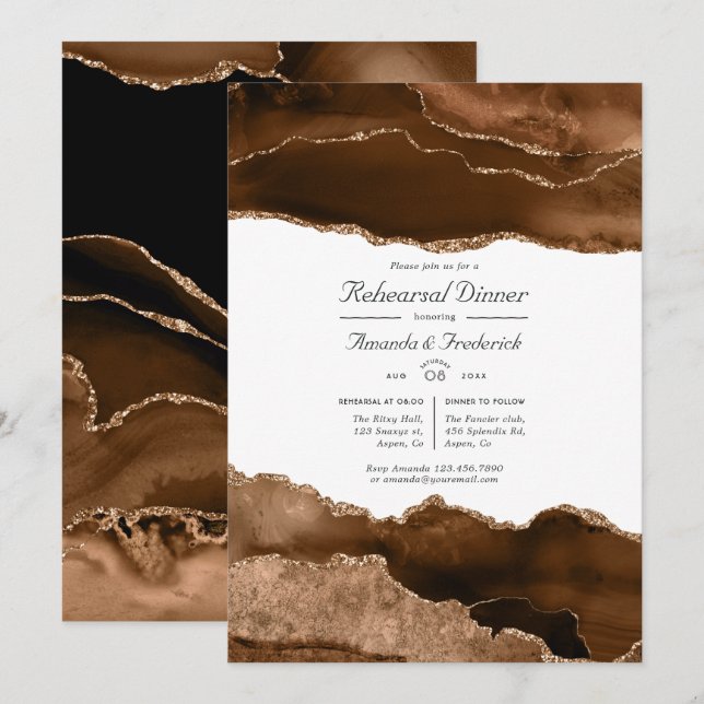 Desert Gold Watercolor Agate Rehearsal Dinner Invitation (Front/Back)