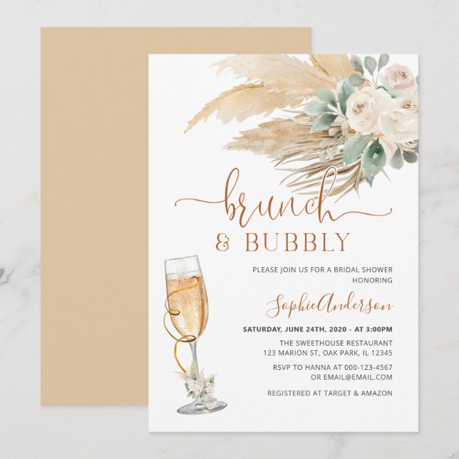 Desert Greenery Boho Pampas Grass Brunch & Bubbly Invitation (Front/Back)