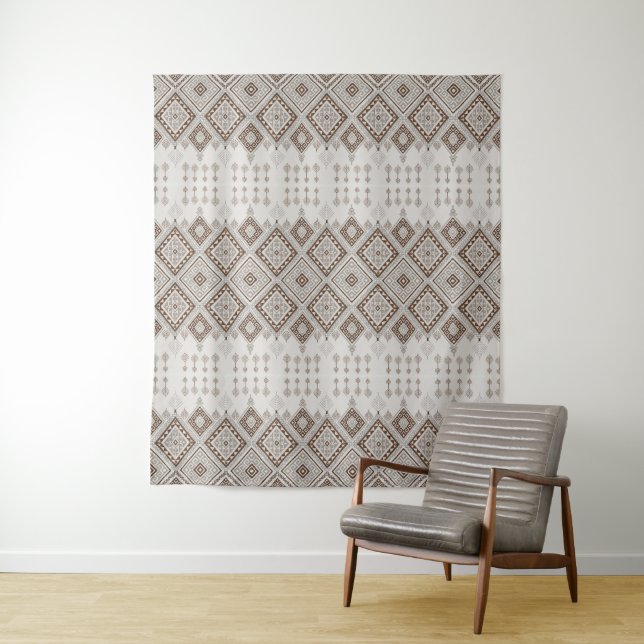 Desert Harmony Brown Moroccan Geometric Tribal Tapestry (In Situ)