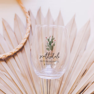 Desert Heart Cactus Bachelorette Party Stemless Wine Glass