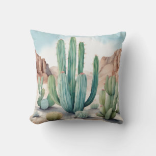 Desert Inspired Watercolor Cactus Decorative  Throw Pillow