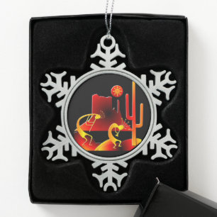 Desert Kokopelli Snowflake Pewter Christmas Ornament