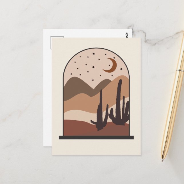 Desert Landscape, Arizona, Boho Abstract Art Postcard (Front/Back In Situ)