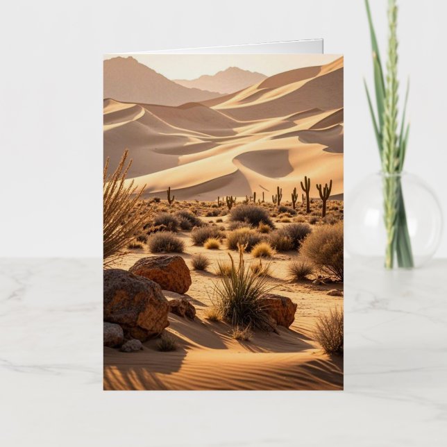 Desert landscape at sunset foil greeting card (Front)
