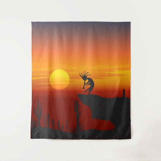 Desert Landscape Kokopelli Sunset Tapestry (Front)