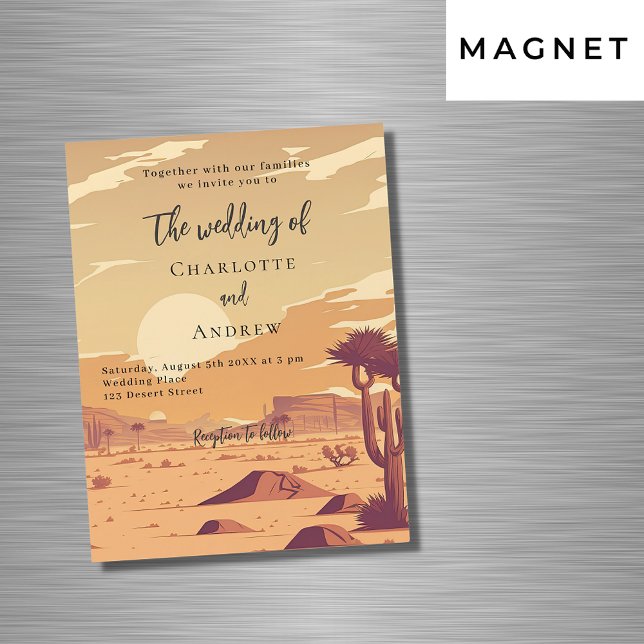 Desert landscape retro terracotta luxury wedding magnetic invitation (Creator Uploaded)
