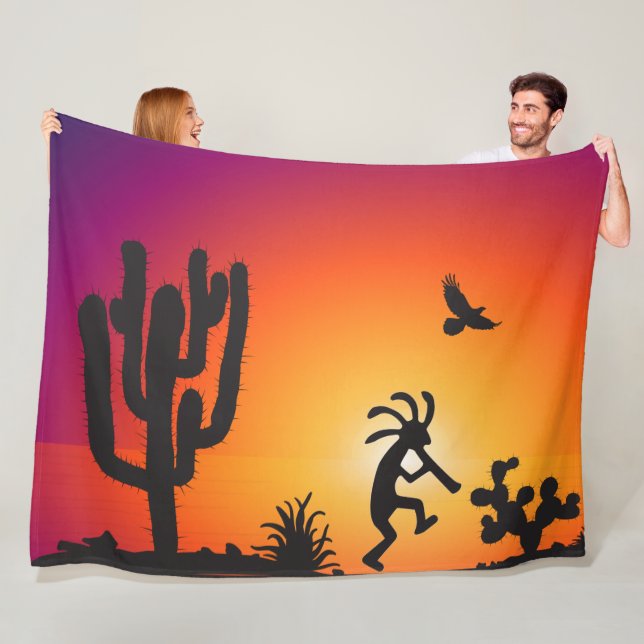 Desert Landscape Silhouette Kokopelli Fleece Blanket (In Situ)