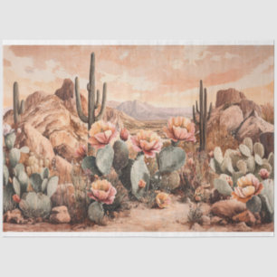 Desert Landscape with Blooming Cacti Decoupage Tissue Paper
