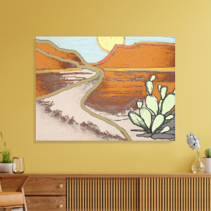 Desert Landscape with Cactus by and Old Road Canvas Print