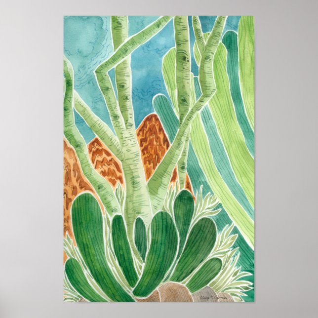 Desert Landscape With Cactus Watercolor Print (Front)