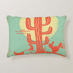 Desert landscape with Cactuses and cow skull. Vint Accent Pillow