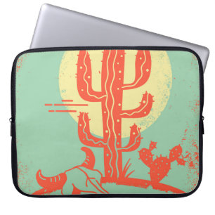 Desert landscape with Cactuses and cow skull. Vint Laptop Sleeve