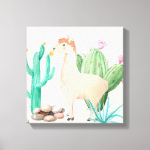 Desert LIama Cactus Flowers Nature Canvas Print