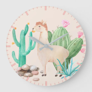 Desert LIama Cactus Flowers Stones Large Clock