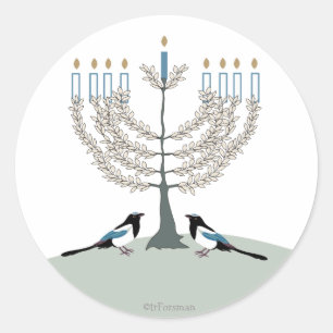DESERT LIFE Hanukkah 2 Magpies/menorah Classic Round Sticker