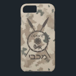 Desert Maccabee Shield And Spears Case-Mate iPhone Case<br><div class="desc">A military brown "subdued" style depiction of a Maccabee&#39;s shield and two spears on a desert camo background. The shield is adorned by a lion and text reading "Yisrael" (Israel) in the Paleo-Hebrew alphabet. Hebrew text reading "Maccabee" also appears. The Maccabees were Jewish rebels who freed Judea from the yoke...</div>